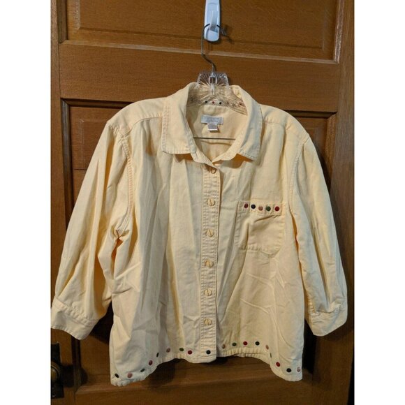 Christopher & Banks CJ Jacket Size L Large Lightweight Yellow Fun Snaps 3/4 Sl - Picture 1 of 6